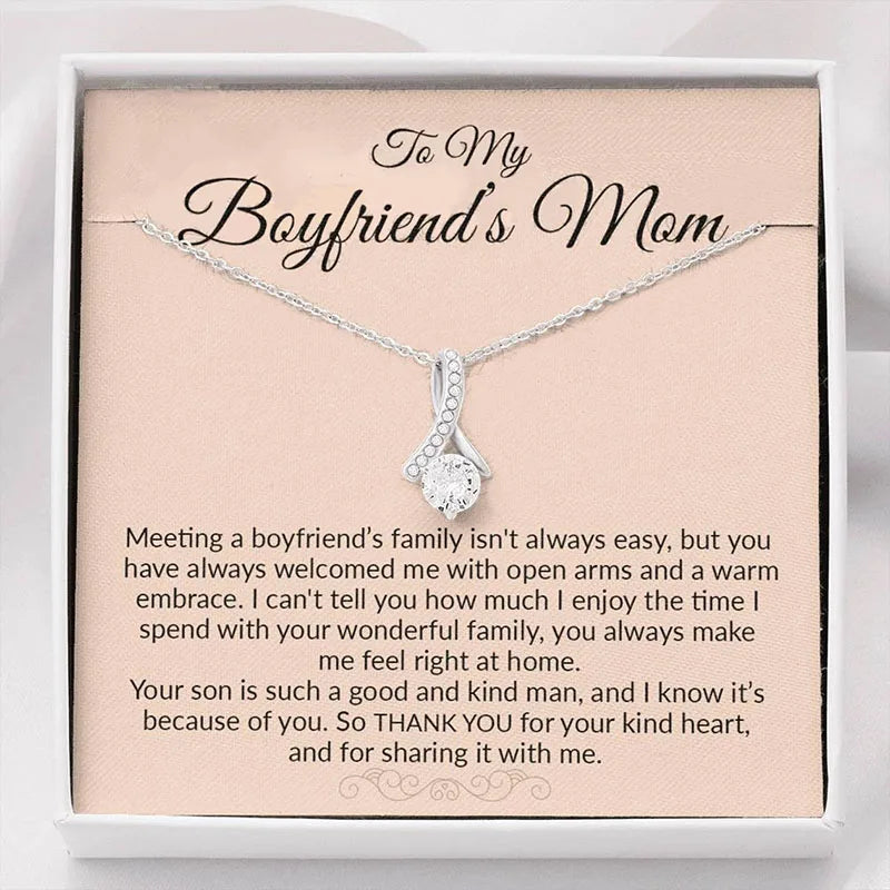 To My Boyfriend'S Mom Message Card Necklace with Box,Gift for Boyfriend Mom,Thank You Text Boyfriend Mom Gift,Mother'S Day Gift